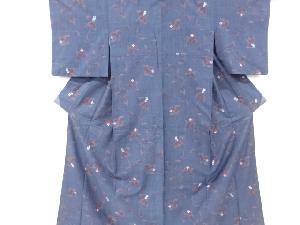 枝花模様織り出し手織り節紬着物